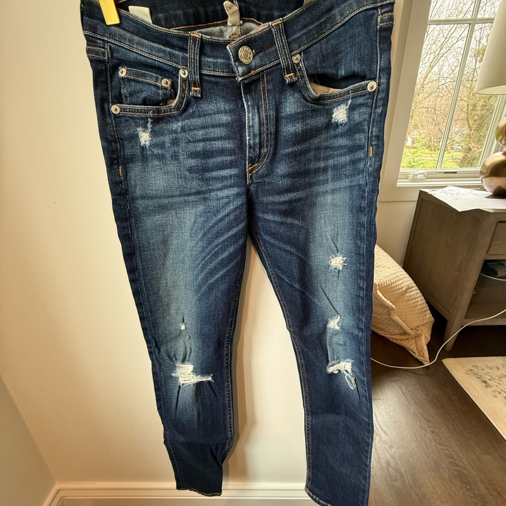 Rag & Bone Blue Skinny Jeans with Contrast Stitching